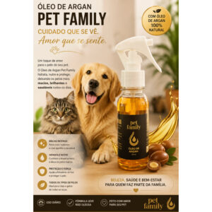 Óleo de Argan Vegano Pet Family para Cães e Gatos - Reparação e Hidratação dos Pelos - 120ml - Oferta na Shopee