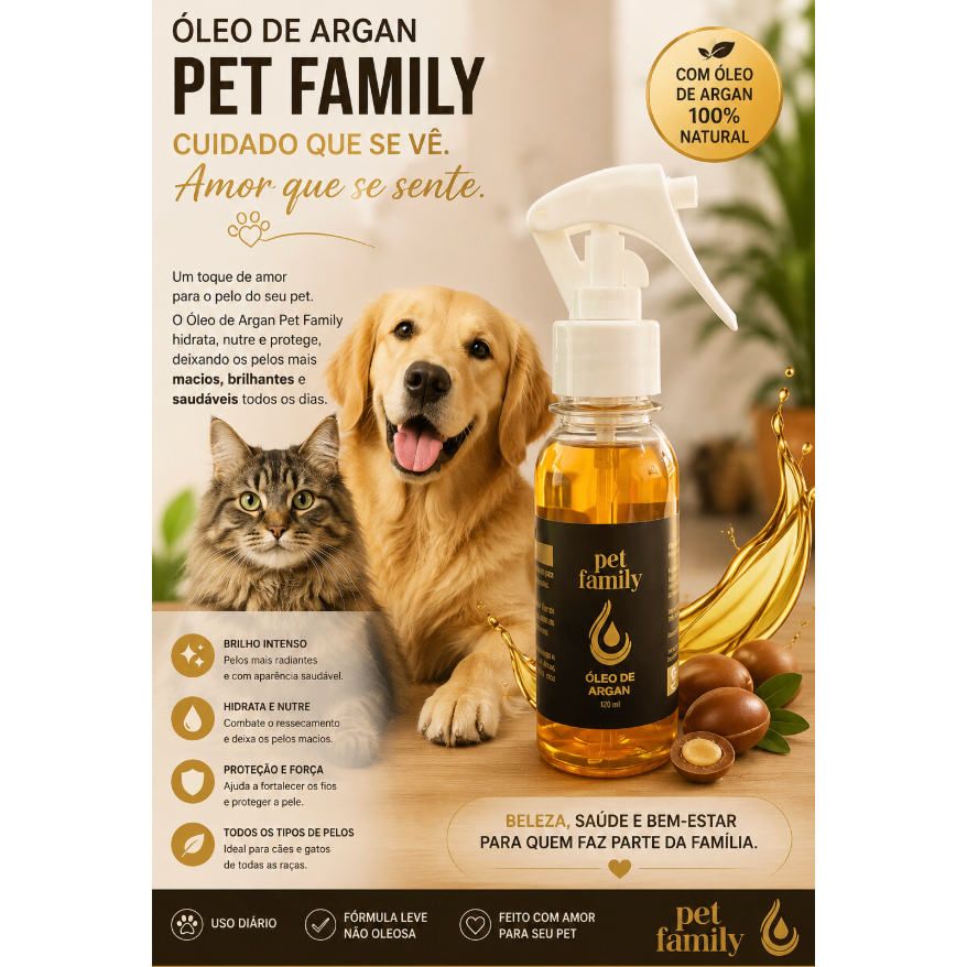 Óleo de Argan Vegano Pet Family para Cães e Gatos - Reparação e Hidratação dos Pelos - 120ml Óleo de Argan Vegano Pet Family para Cães e Gatos - Reparação e Hidratação dos Pelos - 120ml - Oferta na Shopee