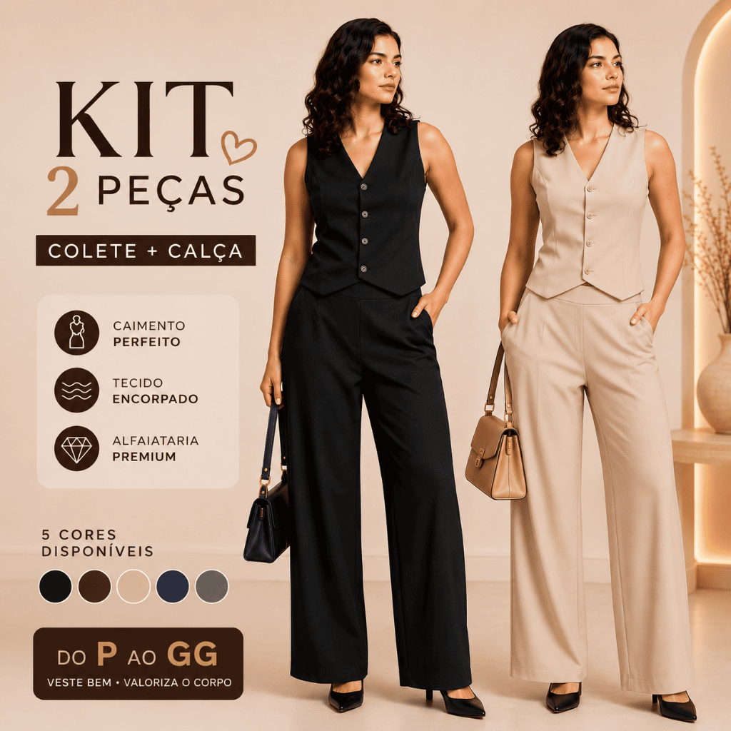 Kit 2 Conjunto Alfaiataria Colete + Calça Pantalona Elegante Social Moderna Trabalho Escritório Chic Kit 2 Conjunto Alfaiataria Colete + Calça Pantalona Elegante Social Moderna Trabalho Escritório Chic - Oferta na Shopee