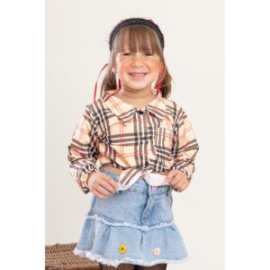 Camisa Xadrez Infantil Menina Festa Junina | Cropped Manga Longa Com Amarração - Oferta na Shopee