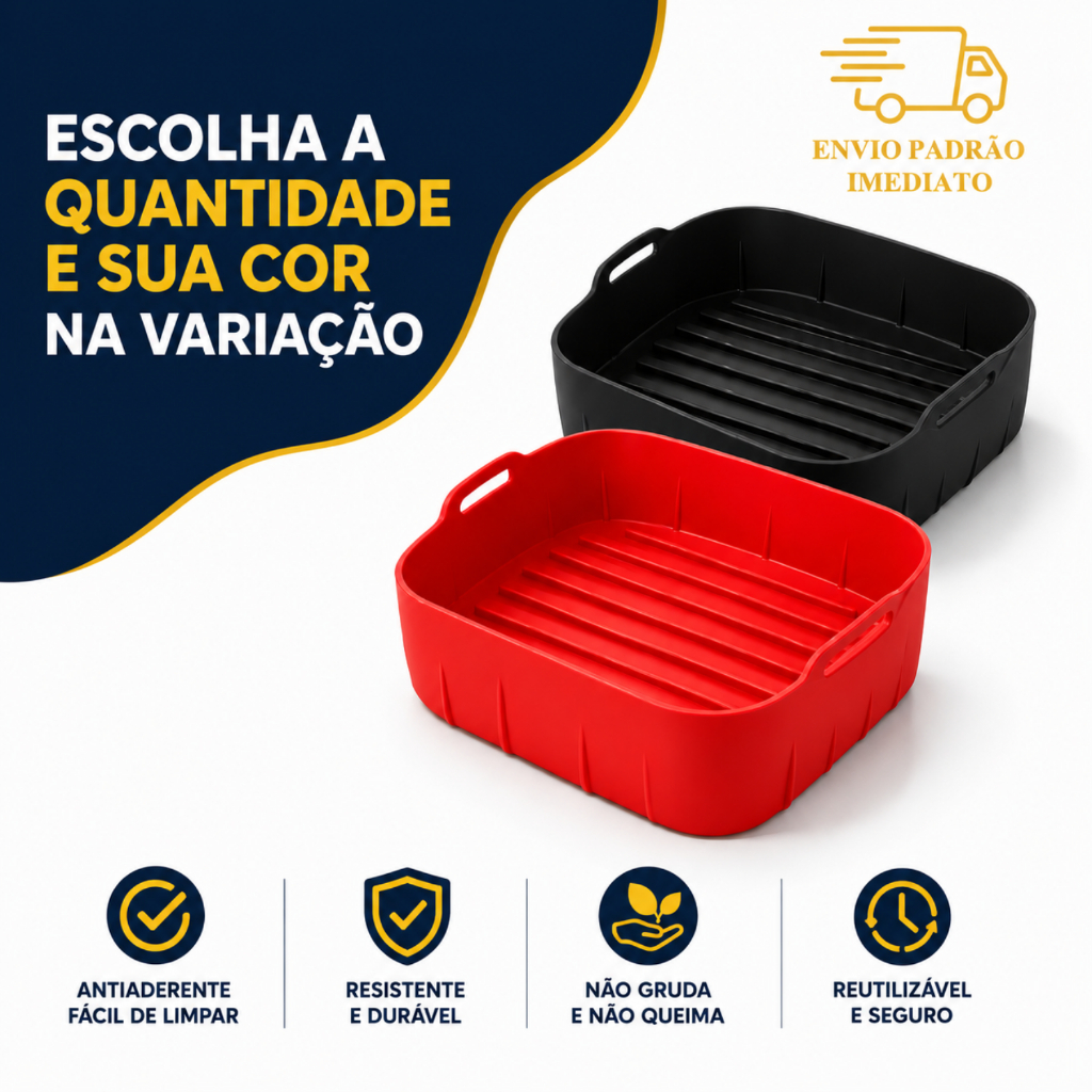 Forma Silicone Airfryer 2,5L a 3,5L Antiaderente Reutilizável Alta Durabilidade Cesto Firme Forma Silicone Airfryer 2,5L a 3,5L Antiaderente Reutilizável Alta Durabilidade Cesto Firme