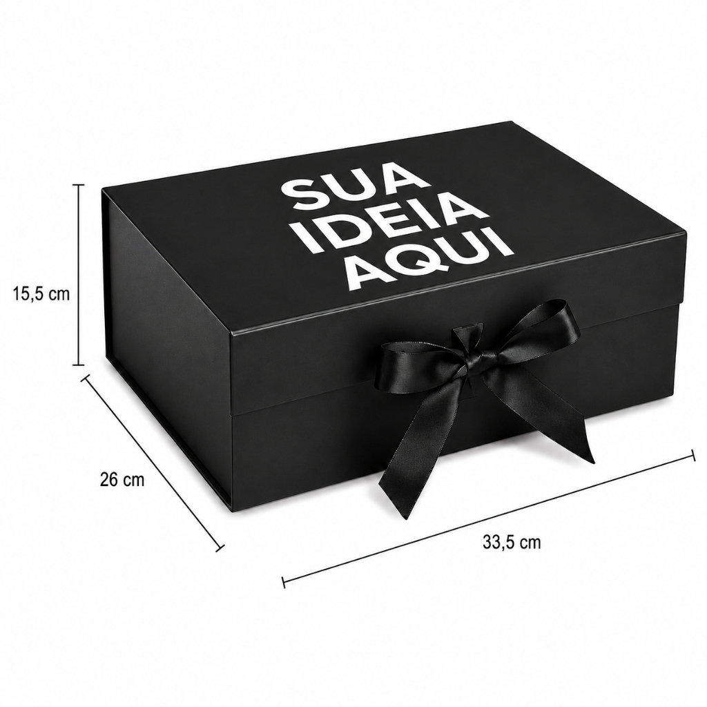 Caixa De Presente Magnética Personalizada 33,5x26x15 Premium Rígida com imã e Fita de Cetim Caixa De Presente Magnética Personalizada 33