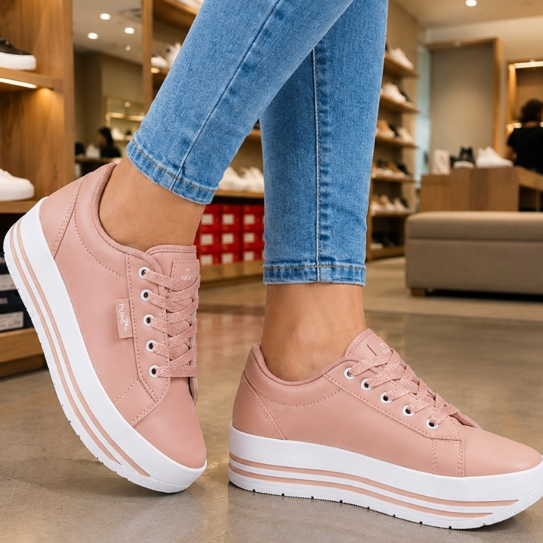 Tênis Casual Feminino Plataforma Nude Estiloso Macio Conforto Leve e Super Tênis Casual Feminino Plataforma Nude Estiloso Macio Conforto Leve e Super