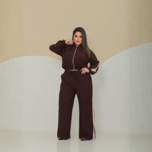 Conjunto Feminino Plus Size Sensorial Calça Pantalona e Jaqueta com Zíper - Oferta na Shopee