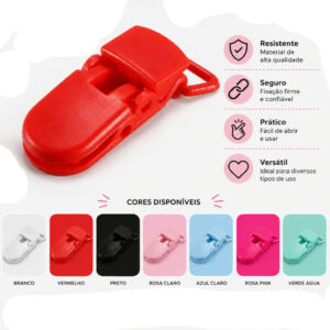 Clips Jacaré Prendedor Chupeta Várias Cores 40mm 10 Peças - Oferta na Shopee