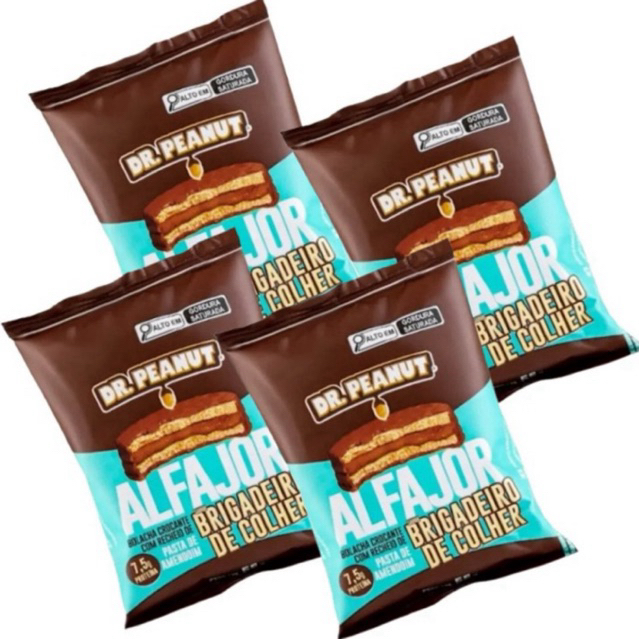 Kit 4 Unidades Alfajor Dr Peanut 55g com Whey Sabor Brigadeiro Colher Kit 4 Unidades Alfajor Dr Peanut 55g com Whey Sabor Brigadeiro Colher