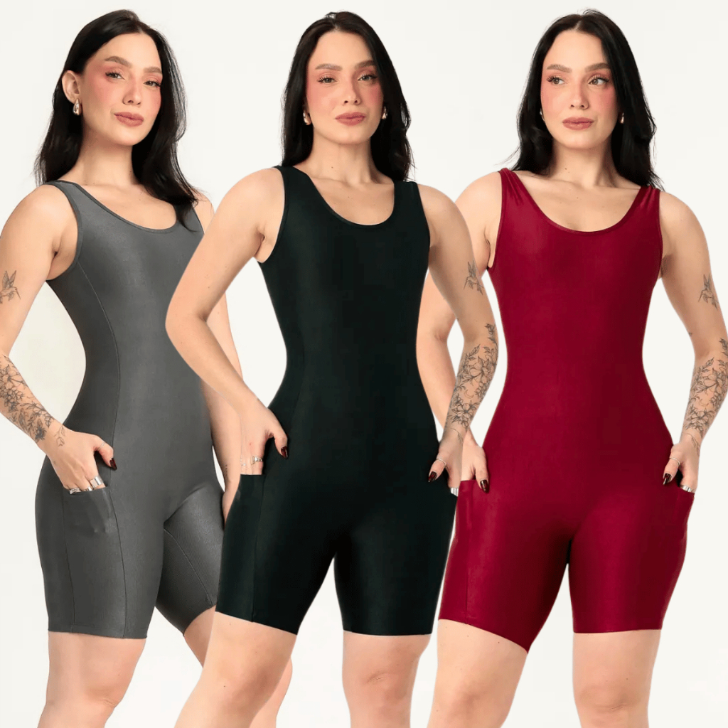 Macaquinho Fitness Feminino Poliamida Canelado Com Bolso Zero Transparência Academia Corrida Macaquinho Fitness Feminino Poliamida Canelado Com Bolso Zero Transparência Academia Corrida