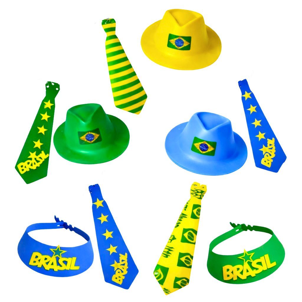 Kit Copa Do Mundo Brasil Futebol Viseira ou Mini Chapéus + Gravatas Do Brasil em EVA Kit Copa Do Mundo Brasil Futebol Viseira ou Mini Chapéus + Gravatas Do Brasil em EVA - Oferta na Shopee