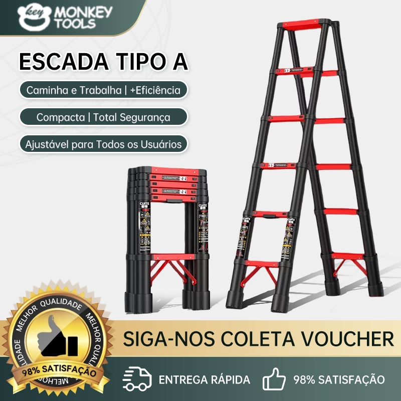 MonkeyTools Escada Telescópica Articulada Dobrável Resistente Para Casa E Obra MonkeyTools Escada Telescópica Articulada Dobrável Resistente Para Casa E Obra