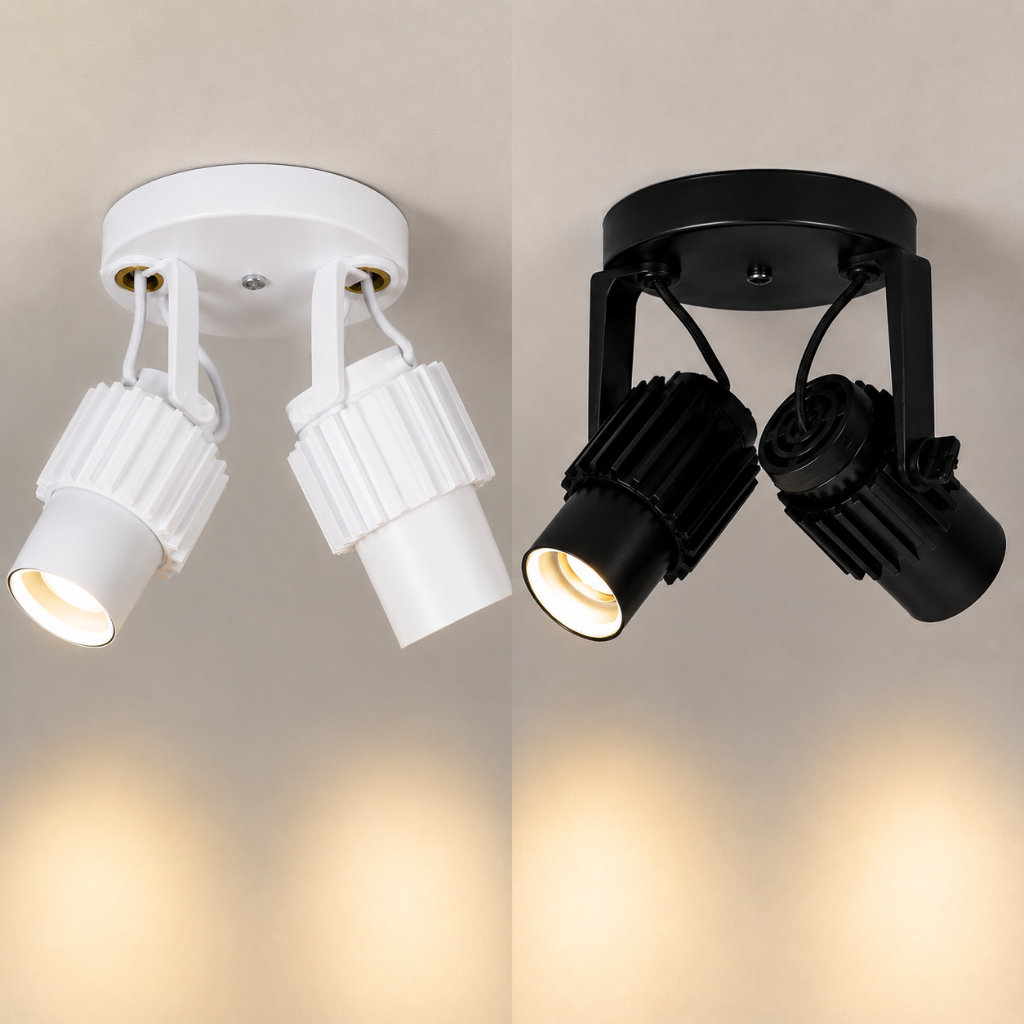 Luminária Spot Duplo Sobrepor Direcionável E27 Preto Branco Teto Sala Quarto Cozinha Luminária Spot Duplo Sobrepor Direcionável E27 Preto Branco Teto Sala Quarto Cozinha