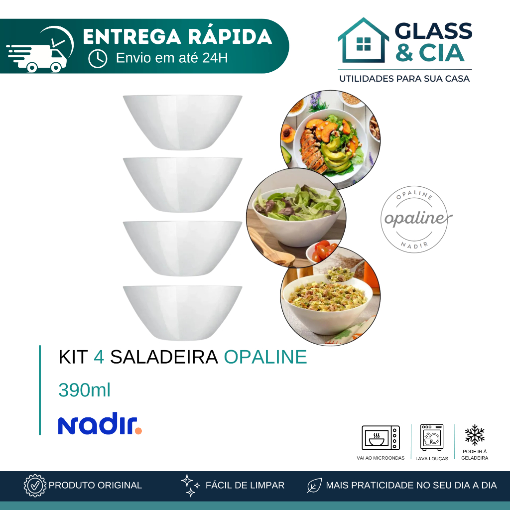 Kit 4 Saladeira Opaline 390ml Kit 4 Saladeira Opaline 390ml