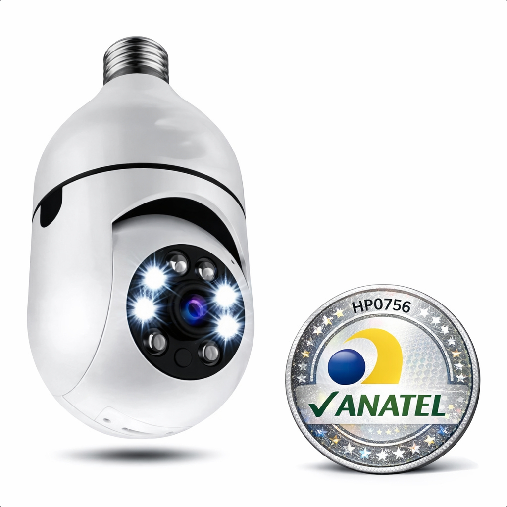Câmera de Segurança Lâmpada IP360° Wi-Fi | Visão Noturna em HD, Áudio Bidirecional e Alarme de Movimento e com ANATEL Câmera de Segurança Lâmpada IP360° Wi-Fi | Visão Noturna em HD, Áudio Bidirecional e Alarme de Movimento e com ANATEL