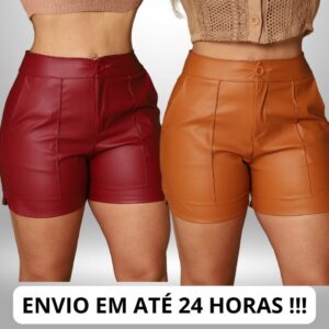 Short Courino Feminino Elegante Cintura Alta com Bolsos Botão e Zíper P ao G2 - Oferta na Shopee