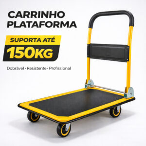 Carrinho Plataforma Dobrável Brin7 150kg em Aço com 4 Rodas e Alça Retrátil para Carga e Armazém - Oferta na Shopee