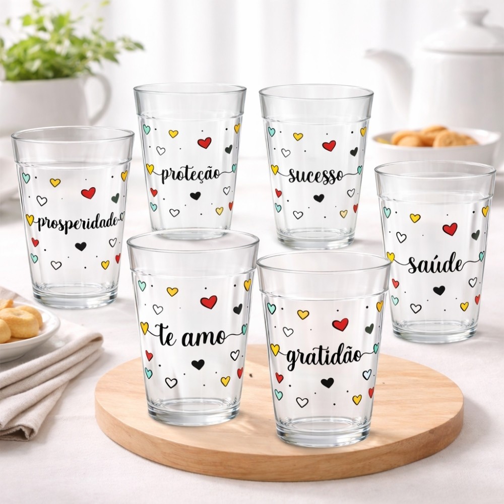 Kit 6 Copo Americano 190 ml Vidro Transparente Decorado Frases Copo Bar Resistente Café Suco Água Decoração Kit 6 Copo Americano 190 ml Vidro Transparente Decorado Frases Copo Bar Resistente Café Suco Água Decoração