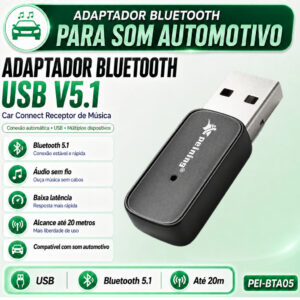 Adaptador Bluetooth Som Automotivo USB V5.1 Peining PEI-BTA04 Receptor de Música Car Connect - Oferta na Shopee