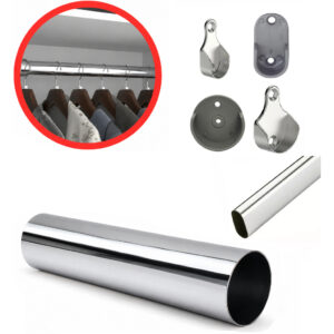(Medida no chat) Tubo cabideiro de aço cromado sob medida cabide para roupas+ suportes e parafusos - Oferta na Shopee