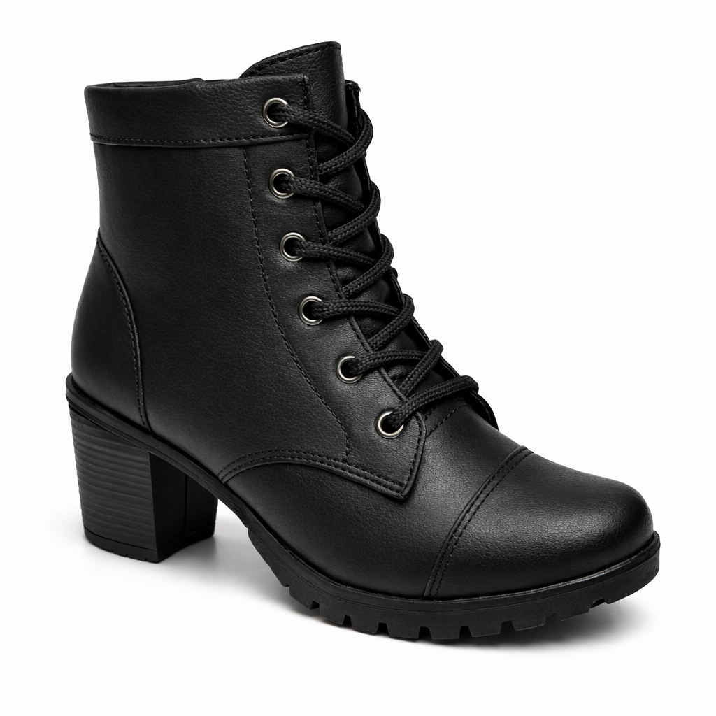Bota Coturno Feminina Zamarini Preto Cano Curto Salto Grosso Tratorada Moda Casual Bota Coturno Feminina Zamarini Preto Cano Curto Salto Grosso Tratorada Moda Casual - Oferta na Shopee