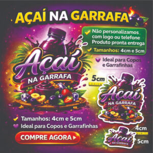 ETIQUETA AÇAÍ NA GARRAFA – Adesivo Prova d água