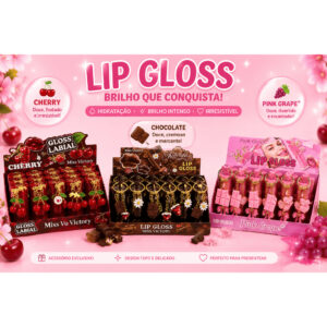 Gloss Labial Miss Victory com Chaveiro – Cherry e Chocolate - Oferta na Shopee