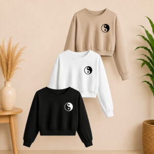 Blusa De Frio Curta Cropped Moletom Feminina Com Manga Longa De Qualidade Yin e yang - Oferta na Shopee