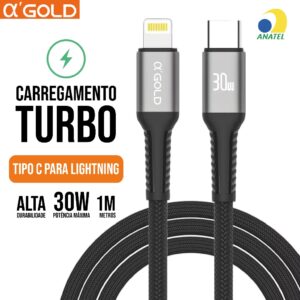 Cabo Carregador Tipo C Para Lightning de Iphone 30W TURBO Ultra Resistente 1M IPhone 11 12 13 14 - Oferta na Shopee