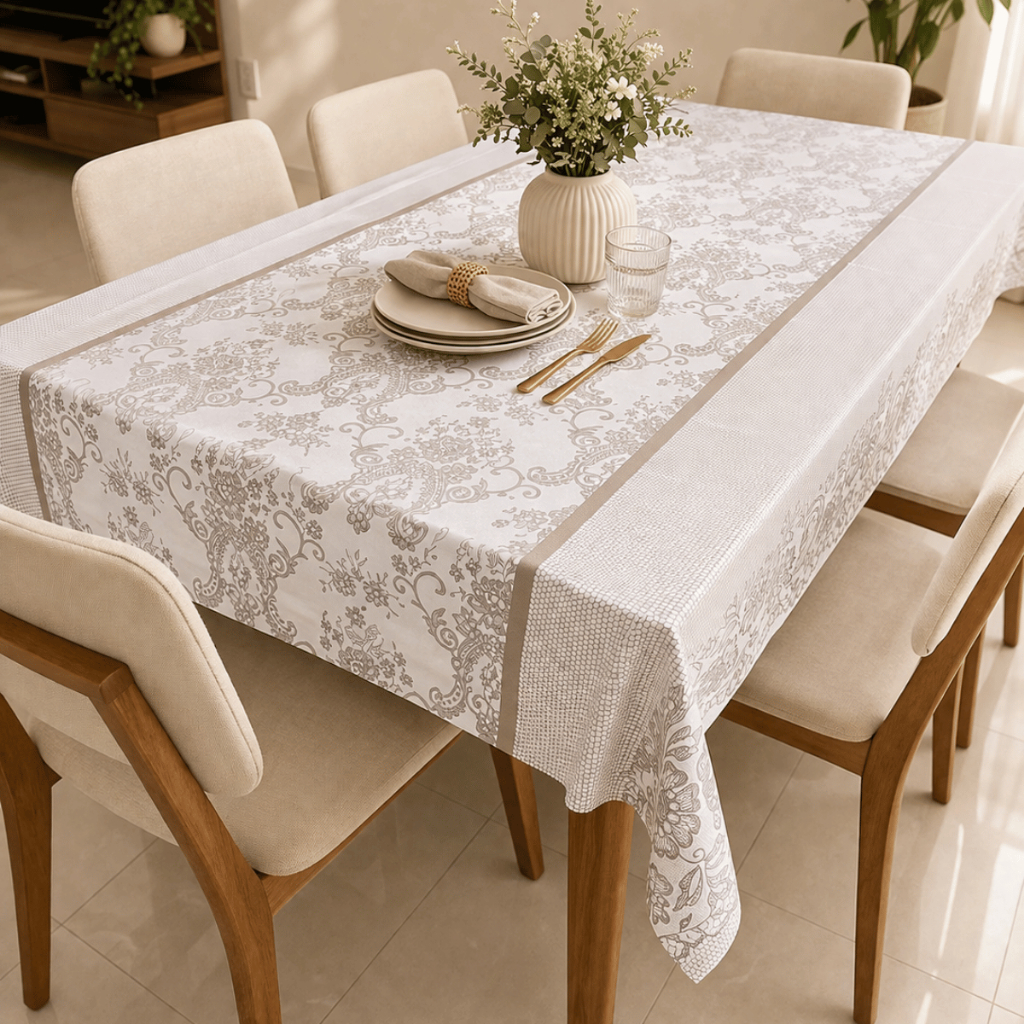 Toalha de Mesa Plástica PVC Térmica 4,6 e 8 Lugares Impermeável Fácil de Limpar Várias Estampas Toalha de Mesa Plástica PVC Térmica 4
