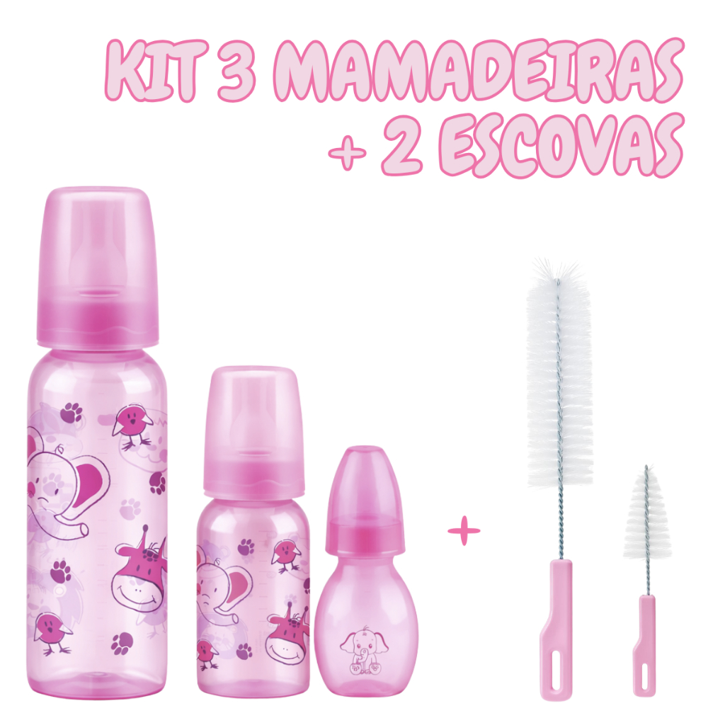 Kit 3 Mamadeiras + 2 Escovas para Lavagem Kit 3 Mamadeiras + 2 Escovas para Lavagem - Oferta na Shopee