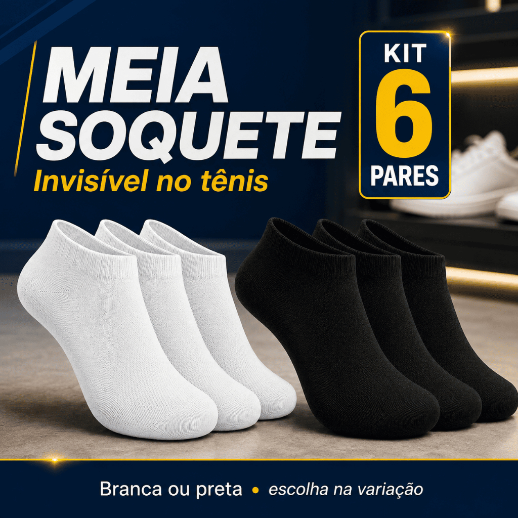 Kit 6 Pares Meia Soquete Invisivel Altomax Cano Baixo Unissex Branca Preta Respiravel Confortavel Kit 6 Pares Meia Soquete Invisivel Altomax Cano Baixo Unissex Branca Preta Respiravel Confortavel