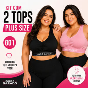 Kit 2 Tops Fitness Plus Size  Academia Reforçado Confortável Alta Sustentação Treino Conforto |3183| Oferta - Oferta na Shopee