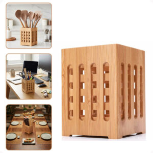 Porta Talher Lápis Canetas Maquiagem Trecos Organizador Suporte Mesa Bancada Buffet Escritório Bambu - Oferta na Shopee