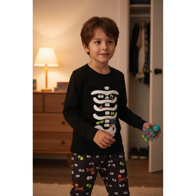 PIJAMA INFANTIL MASCULINO ESQUELETO COM PUNHO PRETO PIJAMA INFANTIL MASCULINO ESQUELETO COM PUNHO PRETO - Oferta na Shopee
