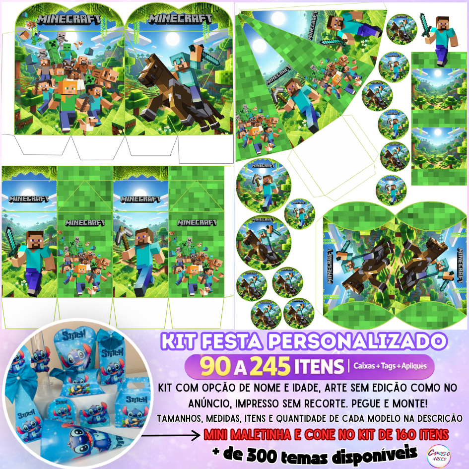 KIT LEMBRANCINHAS TEMA MINECRAFT 90~245 ITENS COM OU SEM NOME - Leia Descrição e Imagens! KIT LEMBRANCINHAS TEMA MINECRAFT 90~245 ITENS COM OU SEM NOME - Leia Descrição e Imagens! - Oferta na Shopee