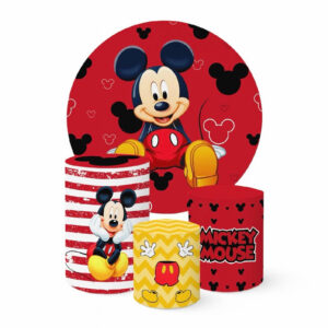 Painel Redondo + Trio de Capas Decorativas Sublimado Tema Mickey - Oferta na Shopee