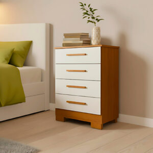 Cômoda 4 Gavetas Armazenamento Compacta Multiuso Moderna Decorativa Organizadora Cor Freijó/Off - Oferta na Shopee