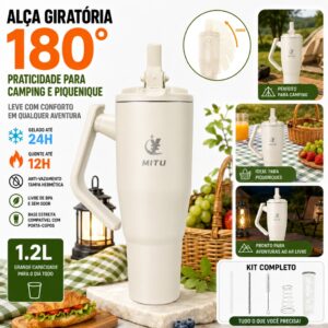 Copo Térmico Inox 1.2L Garrafa Térmica Multifuncional Grande Capacidade Conserva Quente e Frio para Camping - Oferta na Shopee