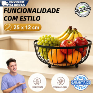 Fruteira de Mesa Rustica de Ferro e Bambu para Café da Manhã Multiuso de Metal Preto para Mesa - Oferta na Shopee