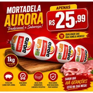 Peça mortadela tradicional Aurora 1kg - Oferta na Shopee