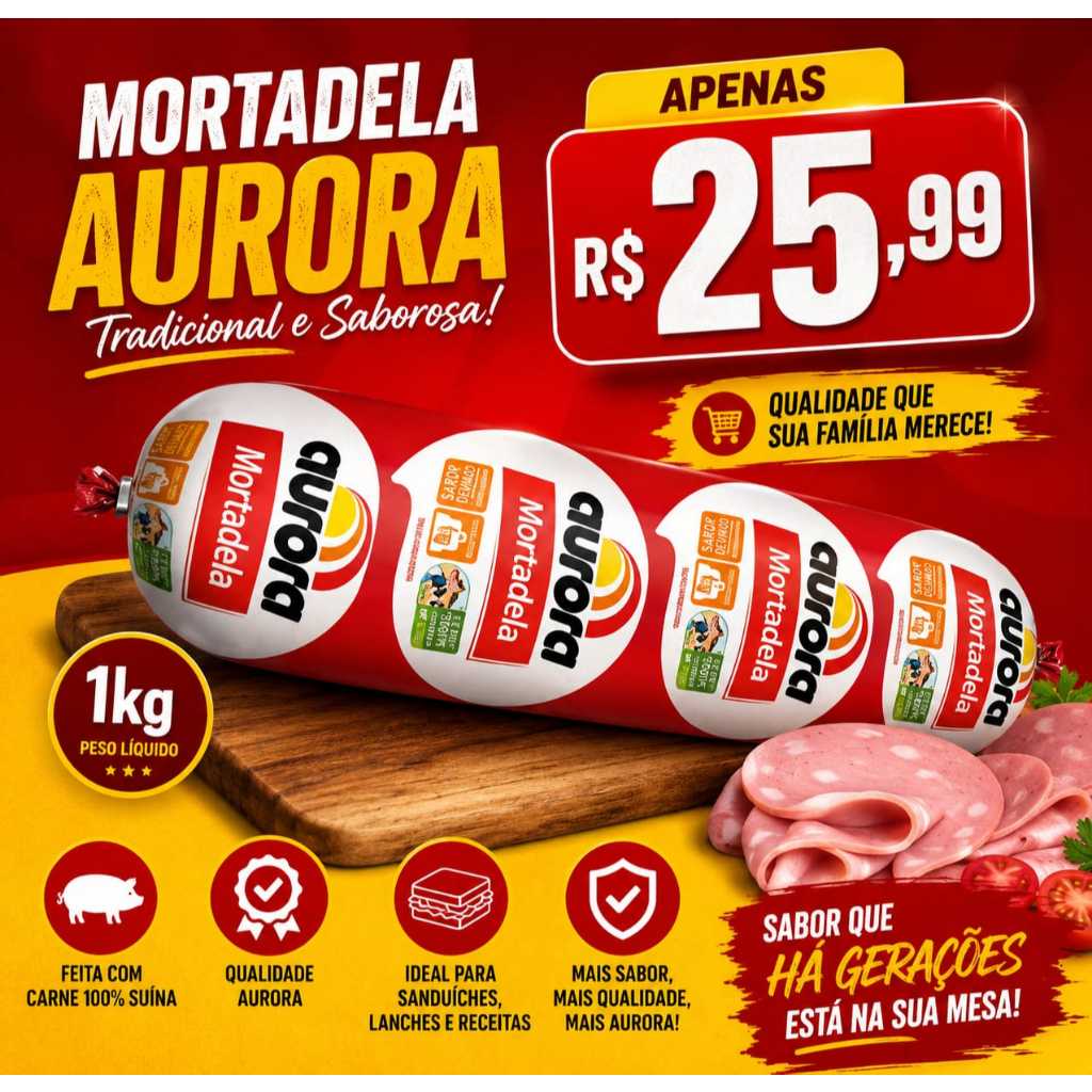 Peça mortadela tradicional Aurora 1kg Peça mortadela tradicional Aurora 1kg - Oferta na Shopee