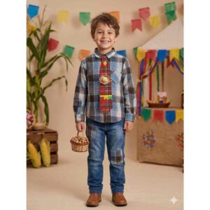 Camisa Xadrez Flanelada Menino Festa Junina c/ Gravata Envio Já - Oferta na Shopee