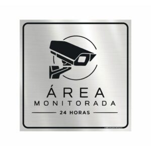 PLACA ÁREA MONITORADA 24 HORAS - EM ALUMÍNIO - TAM 20X20 CM - COM FITA DUPLA FACE PARA COLAR - Oferta na Shopee