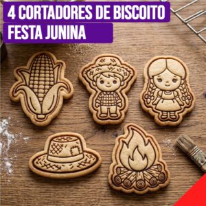 Forma Biscoito Festa Junina Com 5 Carimbo para Biscoitos e Doces - Oferta na Shopee