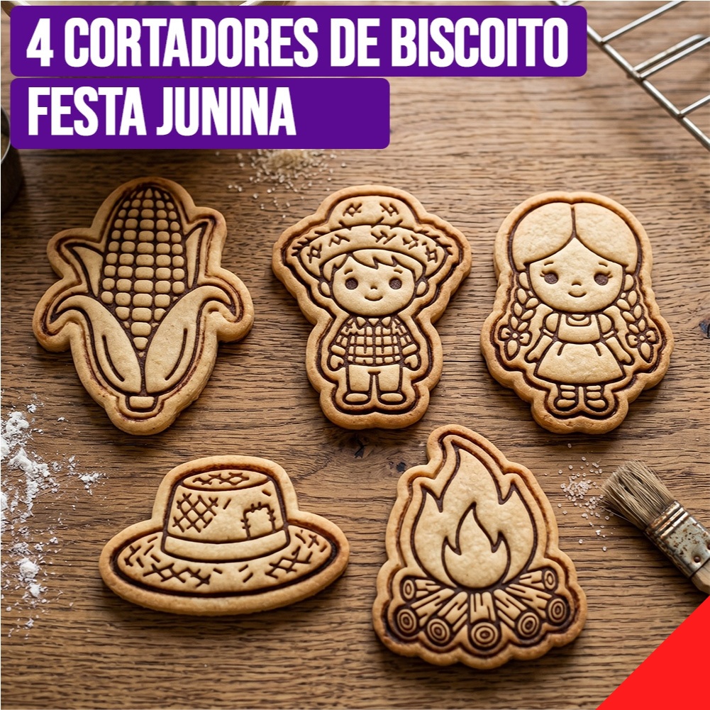 Forma Biscoito Festa Junina Com 5 Carimbo para Biscoitos e Doces Forma Biscoito Festa Junina Com 5 Carimbo para Biscoitos e Doces