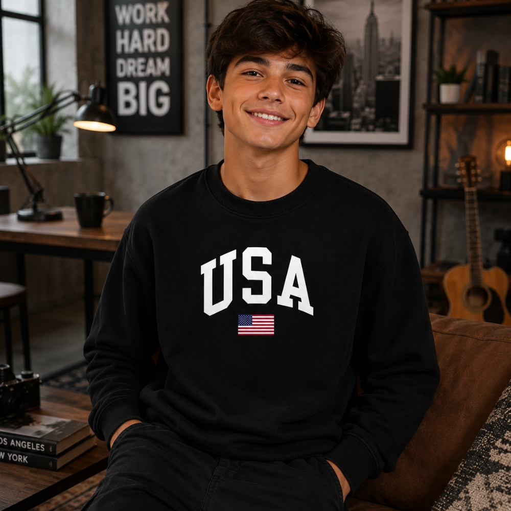 Moletom infantil juvenil menino estampa USA tam 02 a 16 blusa de frio careca de algodão Moletom infantil juvenil menino estampa USA tam 02 a 16 blusa de frio careca de algodão
