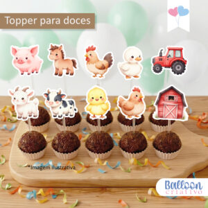 Kit Tag Toppers para docinhos Fazendinha + Palitos. Topo para doces tema Fazendinha. - Oferta na Shopee