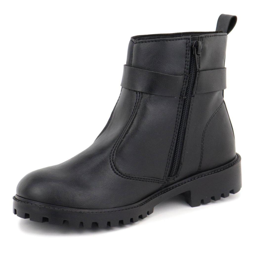 Bota Feminina Tratorada Estilo Coturno Cano Baixo com Fivela e Salto Baixo Bota Feminina Tratorada Estilo Coturno Cano Baixo com Fivela e Salto Baixo