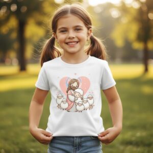 T-shirt Infantil Menina Jesus e Ovelhinhas Cristã Algodão Várias Cores Camiseta Religiosa Kids Blusa - Oferta na Shopee