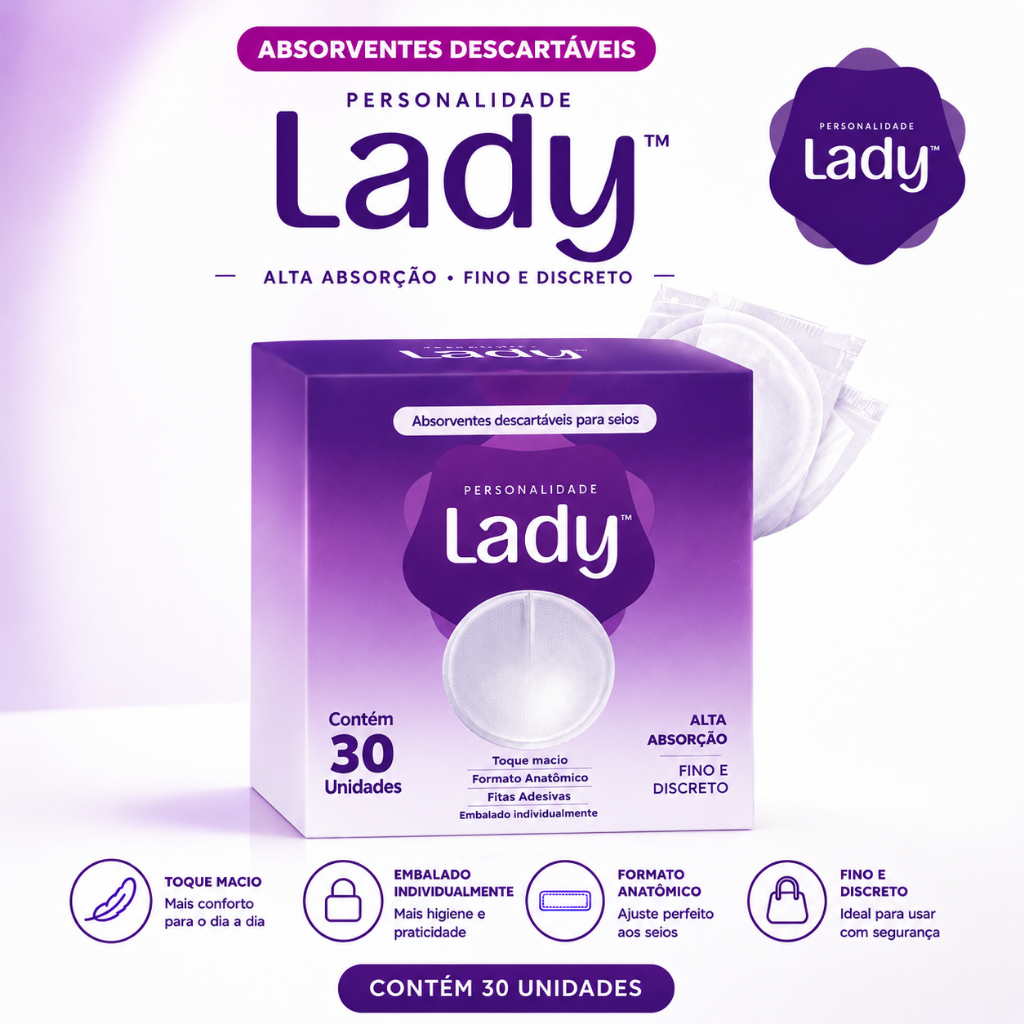 Absorvente de Seios Descartável Amamentação Pôs Parto Personalidade Lady 30un Absorvente de Seios Descartável Amamentação Pôs Parto Personalidade Lady 30un