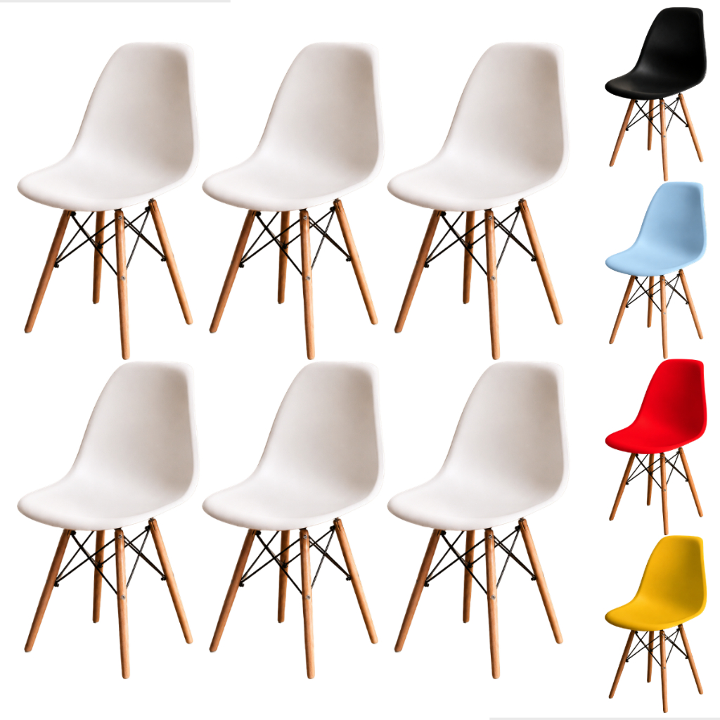 Kit 2, 4, 6 Cadeiras Eiffel Eames Pés De Madeira Sala Quarto Escritório Moderna Design Wood Premium Kit 2, 4, 6 Cadeiras Eiffel Eames Pés De Madeira Sala Quarto Escritório Moderna Design Wood Premium