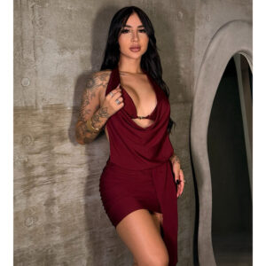 Vestido NINA 2 Peças com Decote Drapeado e Detalhe Corrente Colado Curto Tubinho e Fashion - Oferta na Shopee